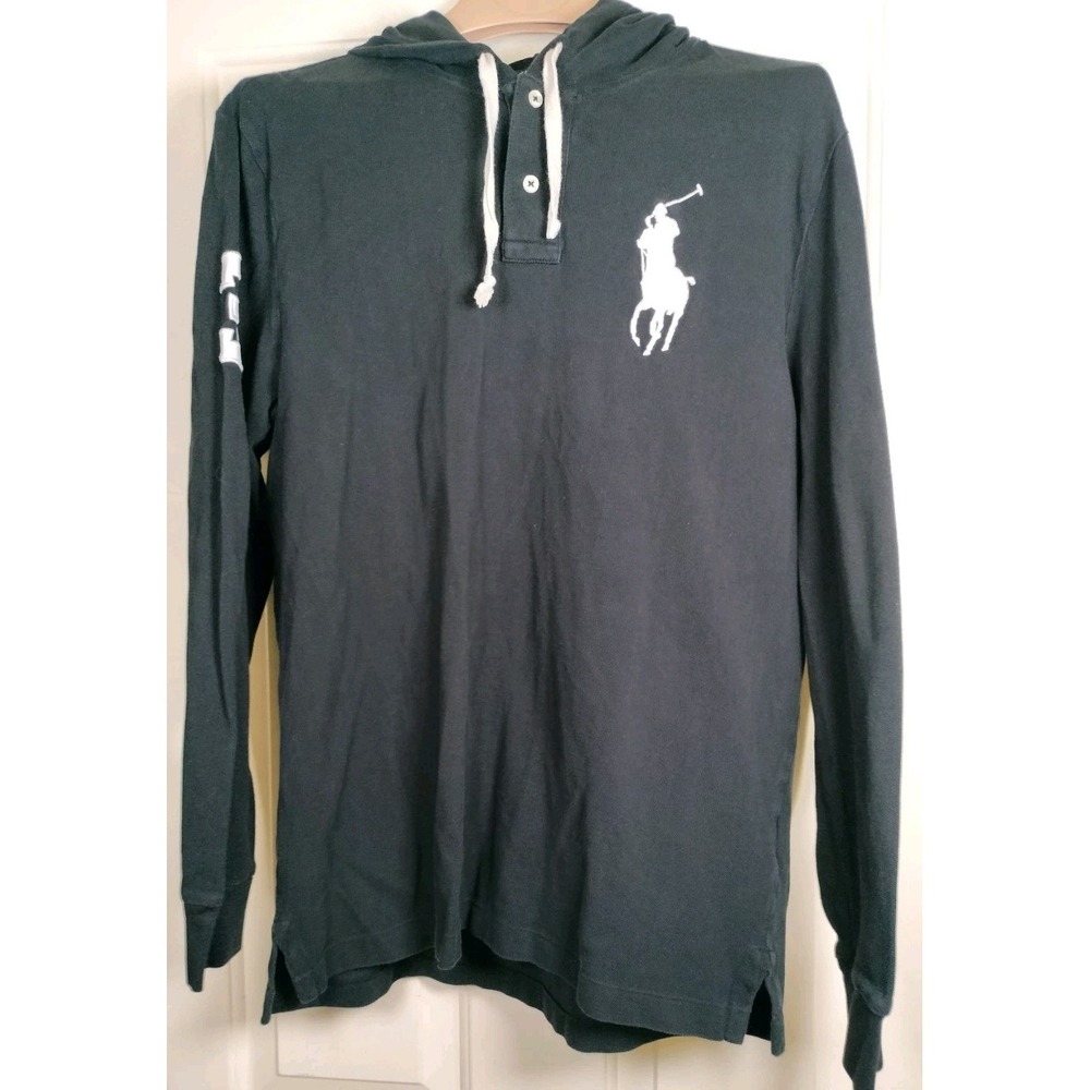 Polo Ralph Lauren Men's Black Quarter Button Hoodie Sweatshirt Large Pony "3"